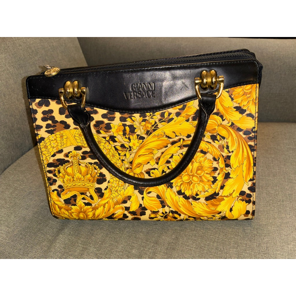 Gianni Versace Leopard & Baroque Print Satchel